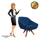 Poltrona Giratória Giovana Suede Azul Marinho Base Madeira Mm