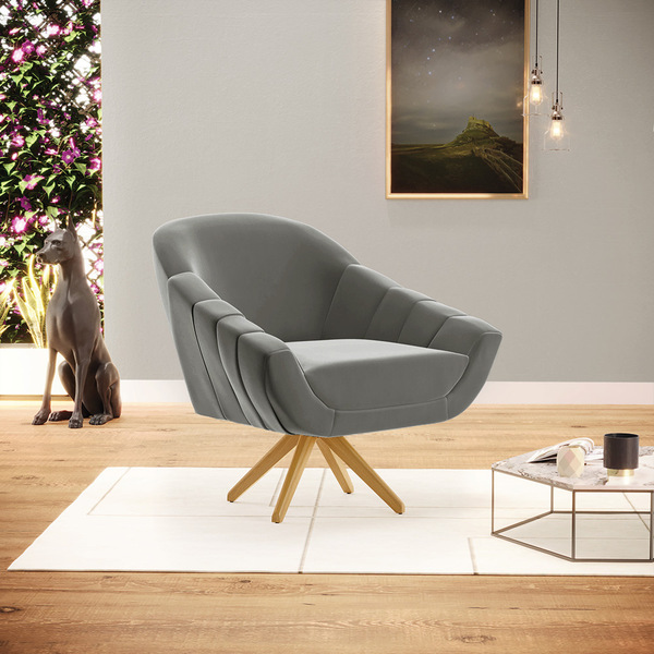 Poltrona Giratória Giovana Suede Base Madeira Ma30 D03 - D'ro