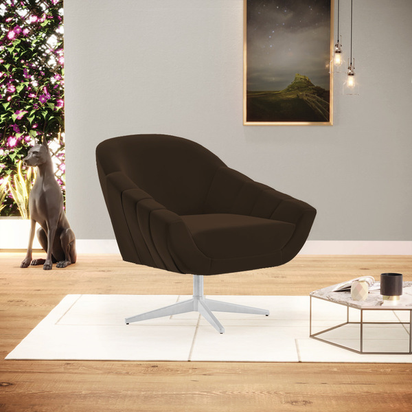 Poltrona Giratória Giovana Suede Marrom Base Cromada D03 - D'