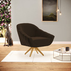 Poltrona Giratória Giovana Suede Marrom Base Madeira Ma30 D03
