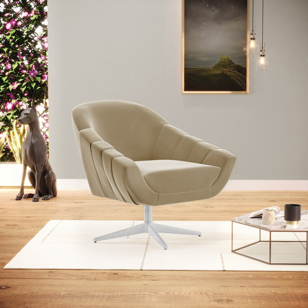 Poltrona Giratória Giovana Suede Marrom Rato Base Cromada D03