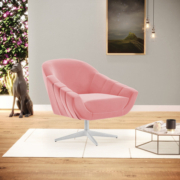 Poltrona Giratória Giovana Suede Rosê Base Cromada D03 - D'ro