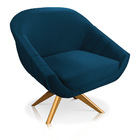 Poltrona Giratória Giovana Veludo Azul Marinho Base Madeira M