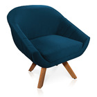 Poltrona Giratória Giovana Veludo Azul Marinho Base Madeira M