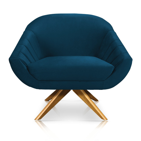 Poltrona Giratória Giovana Veludo Base Madeira Ma30 - D'rossi