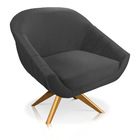 Poltrona Giratória Giovana Veludo Base Madeira Ma30 - D'rossi