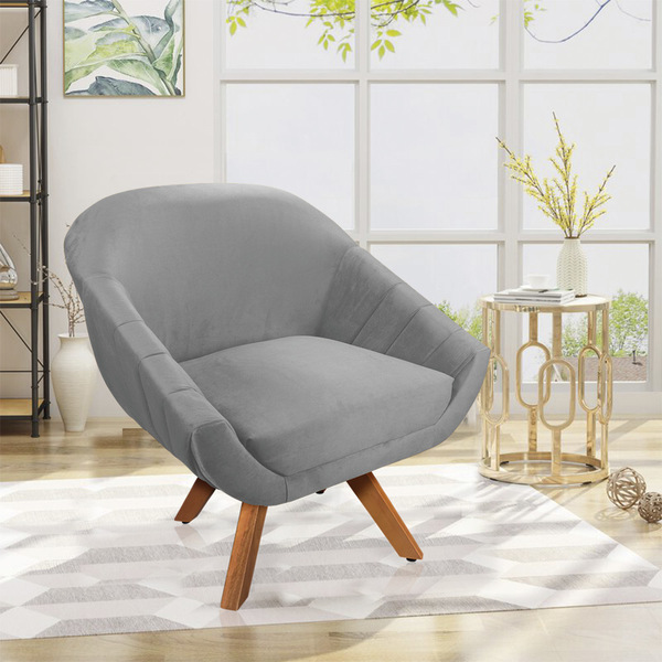 Poltrona Giratória Giovana Veludo Base Madeira Mm30 D03 - D'r