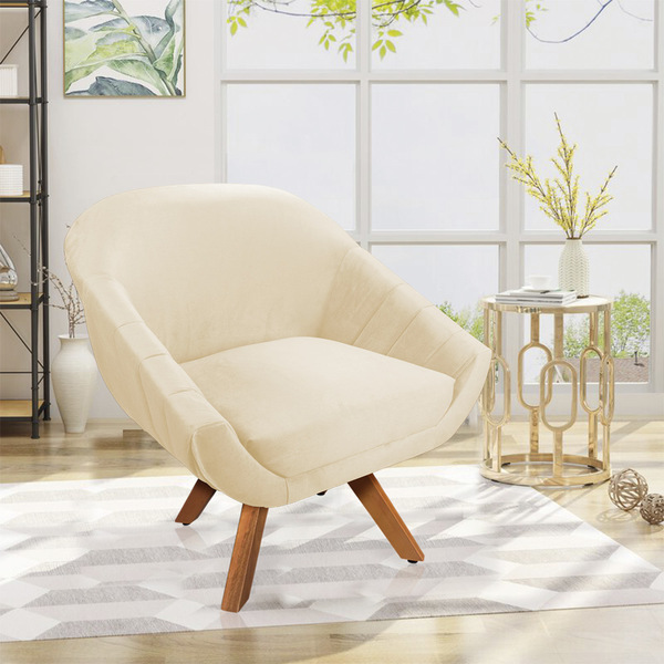 Poltrona Giratória Giovana Veludo Base Madeira Mm30 D03 - D'r