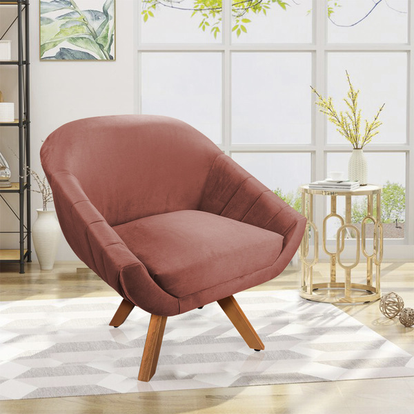 Poltrona Giratória Giovana Veludo Base Madeira Mm30 D03 - D'r