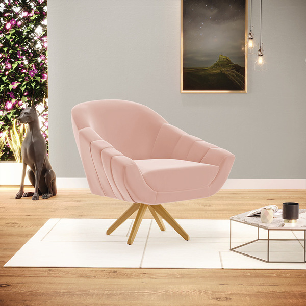 Poltrona Giratória Giovana Veludo Base Maderia Ma30 D03 - D'r