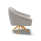 Poltrona Giratória Giovana Veludo Cinza Base Madeira Ma30 D03