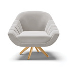 Poltrona Giratória Giovana Veludo Cinza Base Madeira Ma30 D03