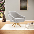 Poltrona Giratória Giovana Veludo Cinza Base Madeira Ma30 D03