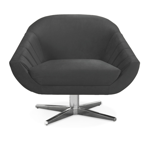 Poltrona Giratória Giovana Veludo Grafite Base Cromada - D'ro