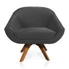 Poltrona Giratória Giovana Veludo Grafite Base Madeira Mm30 -