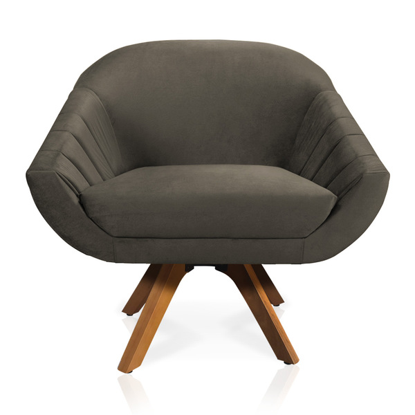 Poltrona Giratória Giovana Veludo Marrom Rato Base Madeira Mm