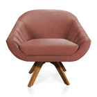 Poltrona Giratória Giovana Veludo Rosê Base Madeira Mm30 D03