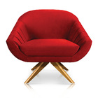 Poltrona Giratória Giovana Veludo Vermelho Base Madeira Ma30