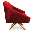 Poltrona Giratória Giovana Veludo Vermelho Base Madeira Ma30
