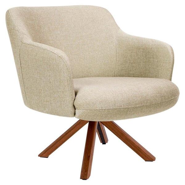 Poltrona Giratória Giromad Madeira Jade Linho Bege Escuro