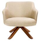 Poltrona Giratória Giromad Madeira Jade Linho Bege Escuro