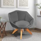 Poltrona Giratória Jaspe Linho Saturno Chumbo Base De Madeira