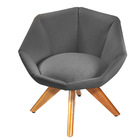 Poltrona Giratória Jaspe Linho Saturno Chumbo Base De Madeira