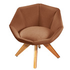 Poltrona Giratória Jaspe Linho Teracota Base De Madeira - D'r