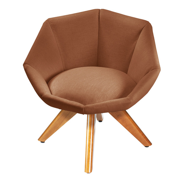 Poltrona Giratória Jaspe Linho Teracota Base De Madeira - D'r