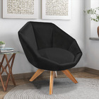 Poltrona Giratória Jaspe Veludo Preto Base De Madeira - D'ros