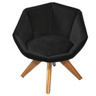 Poltrona Giratória Jaspe Veludo Preto Base De Madeira - D'ros