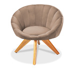 Poltrona Giratória Lina Veludo Kaki Base De Madeira - D'rossi