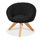 Poltrona Giratória Lina Veludo Preto Base De Madeira - D'rossi
