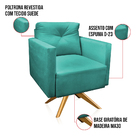 Poltrona Giratória Luisa Suede Azul Turquesa Base De Madeira