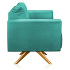 Poltrona Giratória Luisa Suede Azul Turquesa Base De Madeira