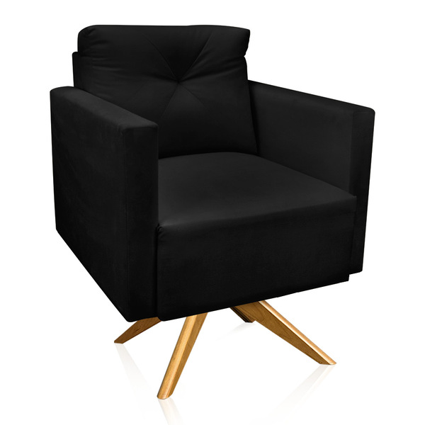 Poltrona Giratória Luisa Suede Preto Base De Madeira Ma30 - D