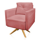 Poltrona Giratória Luisa Suede Rosê Base De Madeira Ma30 - D'