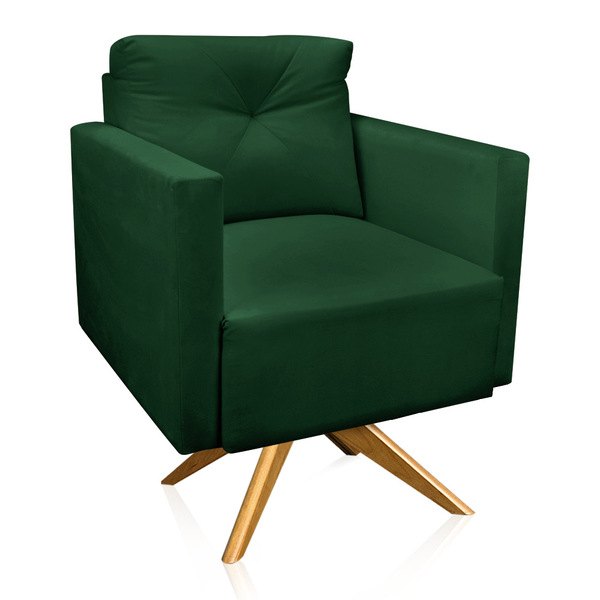 Poltrona Giratória Luisa Suede Verde Base De Madeira Ma30 - D