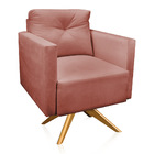 Poltrona Giratória Luisa Veludo Rosê Base De Madeira Ma30 - D