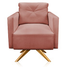 Poltrona Giratória Luisa Veludo Rosê Base De Madeira Ma30 - D