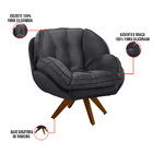 Poltrona Giratória Luisiana Veludo Grafite Base De Madeira K0