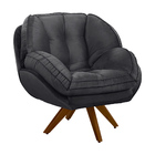 Poltrona Giratória Luisiana Veludo Grafite Base De Madeira K0