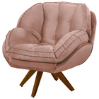 Poltrona Giratória Luisiana Veludo Rosê Base De Madeira K01 -