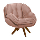Poltrona Giratória Luisiana Veludo Rosê Base De Madeira K01 -