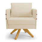 Poltrona Giratória Mari Linho Base De Madeira Ma30 D03 - D'ro