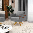 Poltrona Giratória Mari Linho Base De Madeira Ma30 D03 - D'ro