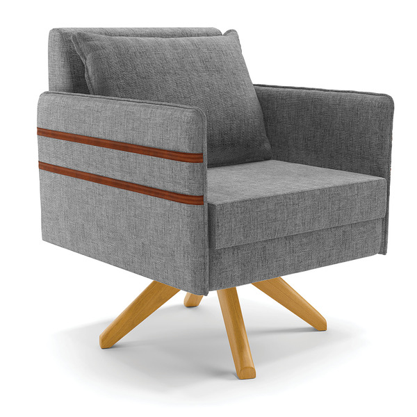 Poltrona Giratória Mari Linho Grafite A26 Com Tira Corano Noz