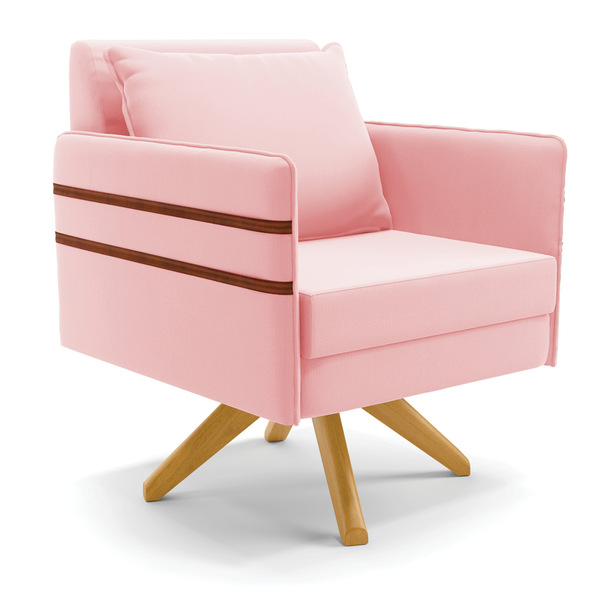 Poltrona Giratória Mari Suede Base De Madeira Ma30 D03 - D'ro