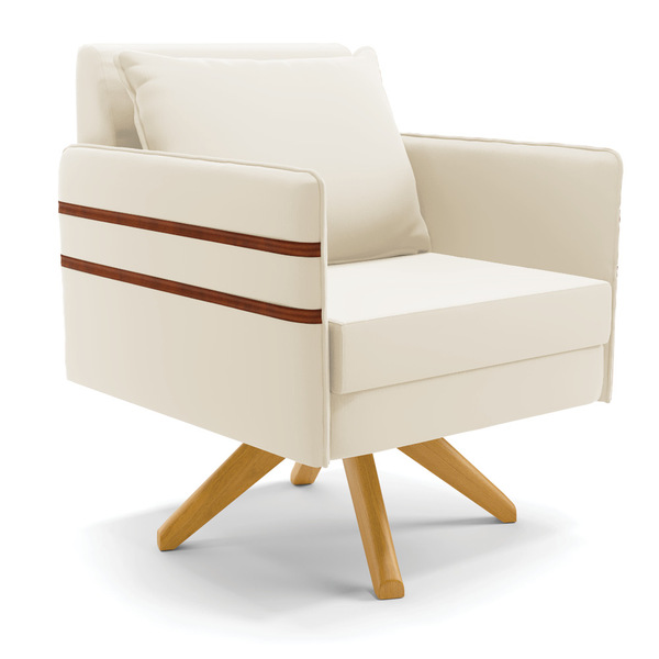 Poltrona Giratória Mari Veludo Base De Madeira Ma30 D03 - D'r