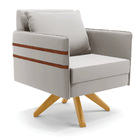 Poltrona Giratória Mari Veludo Cinza Com Tira Corano Nozes Ba